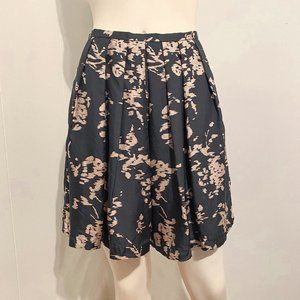 BARNEYS NY High Waist Navy Silk Floral Abstract Pleated Skirt | Size 2